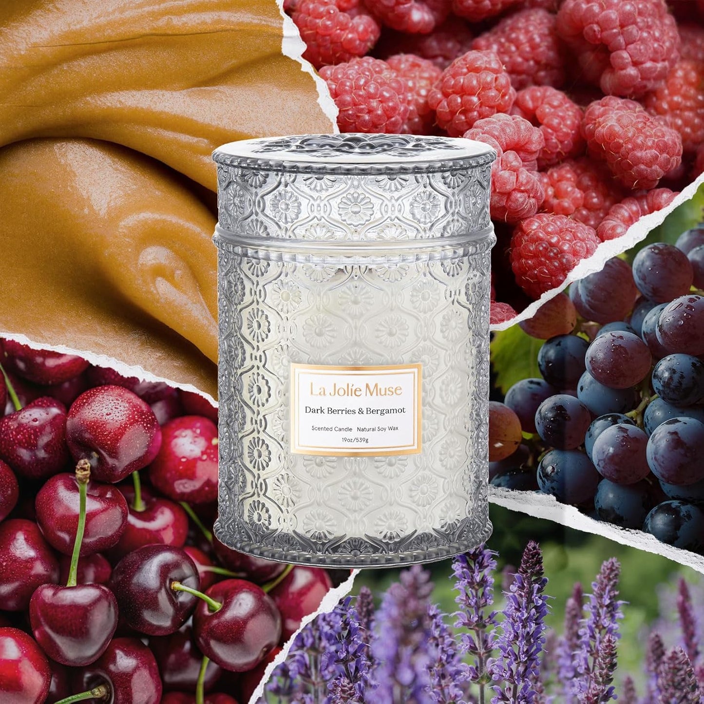 LA JOLIE MUSE Dark Berries & Bergamot Candle - Berries, Grape, Caramel | 19 oz Large Wooden Wick