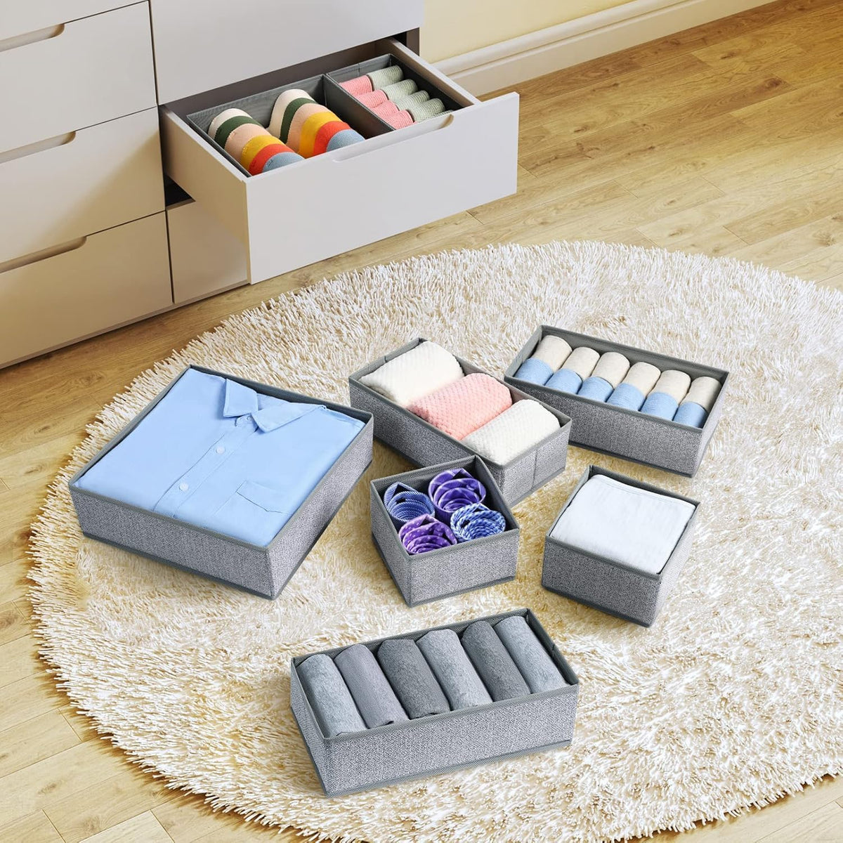 DIMJ Drawer Organizer Clothes 12 Pack - Foldable Baby Organizers and Storage & Dresser Organizer