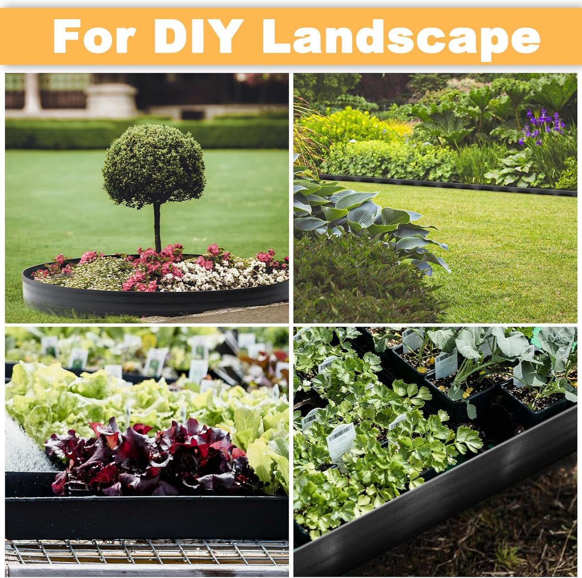 Landscape Edging 4Pack, 4in Tall-132FT Length Garden Edging with 120pcs Spikes, Plastic No Dig