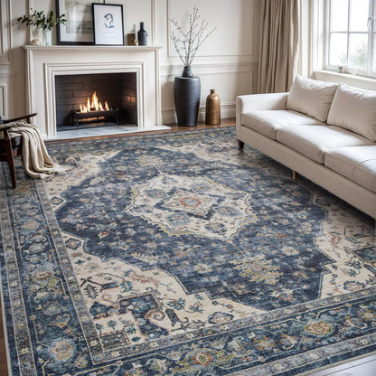 AMOAMI-Area Rug 6X9 Rugs for Living Room-Vintage Soft Blue Rugs for Bedroom-Non Slip Carpet-Machine