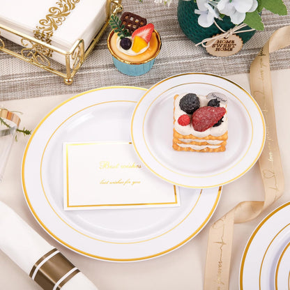 350Piece Gold Dinnerware Set for 50 Guests - Gold Plastic Plates with Disposable Cutlery