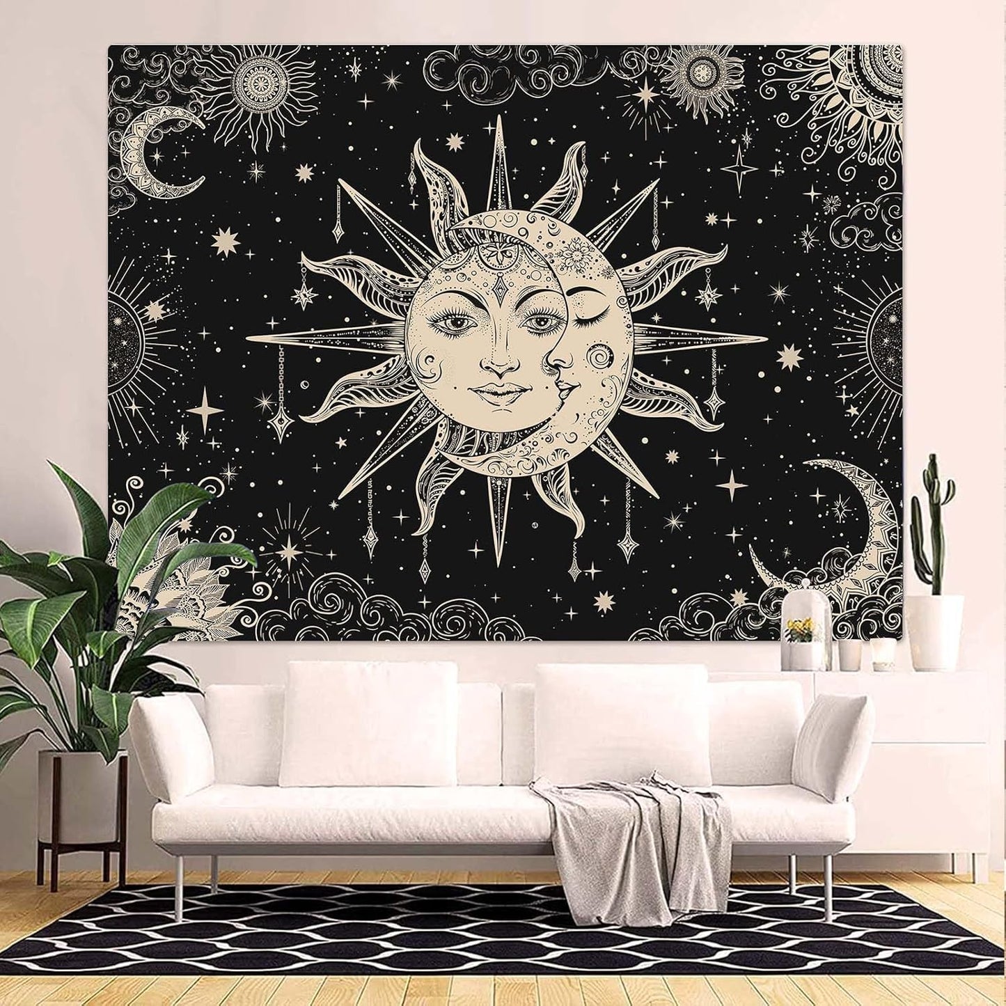 Lunerfex Sun and Moon Tapestry Mandala Wall Tapestry, Vintage Tapestries for Bedroom Ceiling