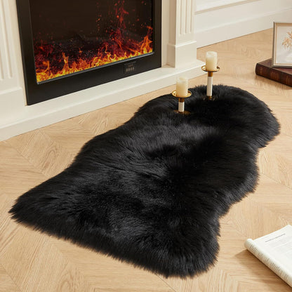 AMTOVO Faux Fur Rug, Black Area Rug, Fluffy Sheepskin Rug, Fuzzy Ultra Soft 2 x 4 ft Shag Rugs for