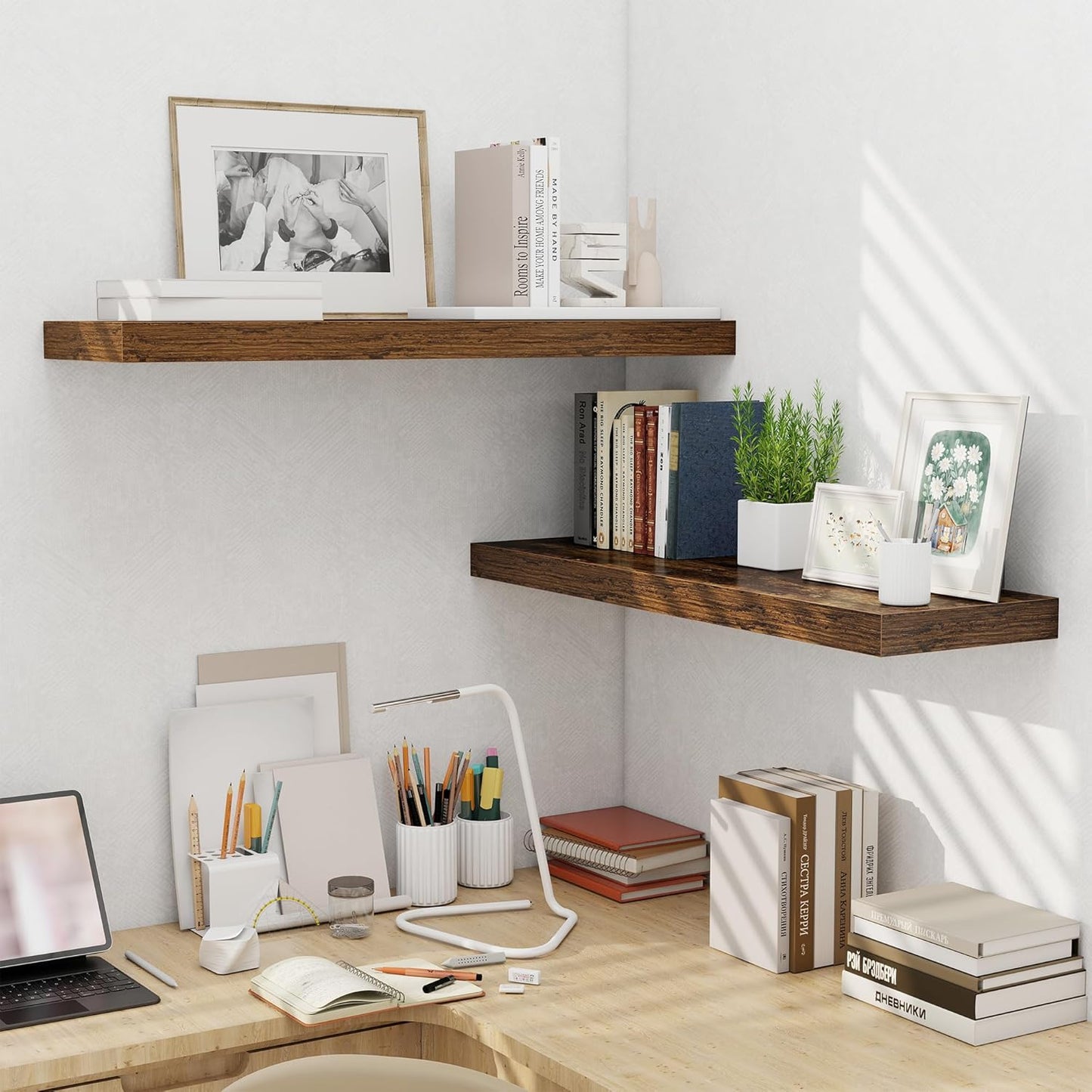 Fun Memories Floating Shelves for Wall 36 Inches, Wood Shelves with Invisible Bracket, 10" Deep