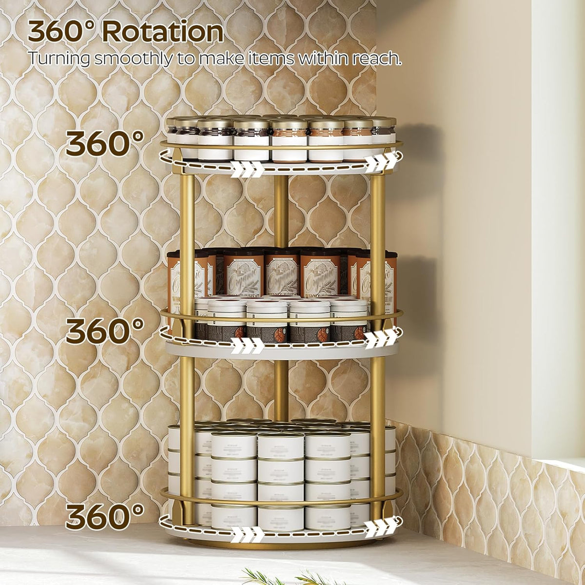 3-Tier Lazy Susan, Rotating Spice Rack, Spinning Organizer, Industrial Turntable Spice Rack for