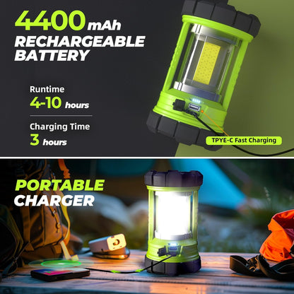 Rechargeable Camping Lantern, 3000LM 5 Light Modes Camping Light 4400 Capacity Phone Charger LED
