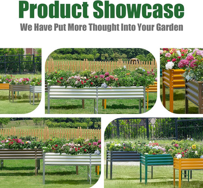 Land Guard Galvanized Raised Garden Bed with Legs, 96×24×32in Raised Garden Beds Outdoor with