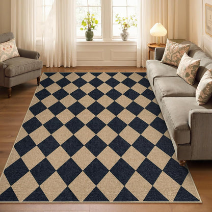 Lahome Checkered Easy Jute 5x7 Area Rugs, Washable Outdoor Patio Rug for Living Room Diamond Indoor