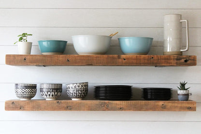 Urban Legacy Reclaimed Barn Joist Deep Floating Shelves | Deep Shelves with Low Profile Shelf