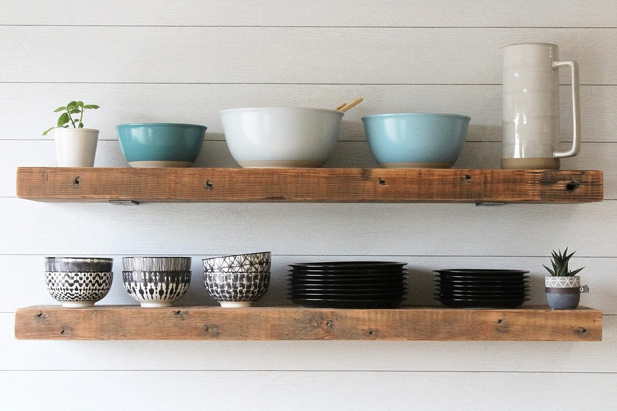 Urban Legacy Deep Floating Shelves | Reclaimed Chunky Wide Plank Barn Wood Shelves with Low Profile