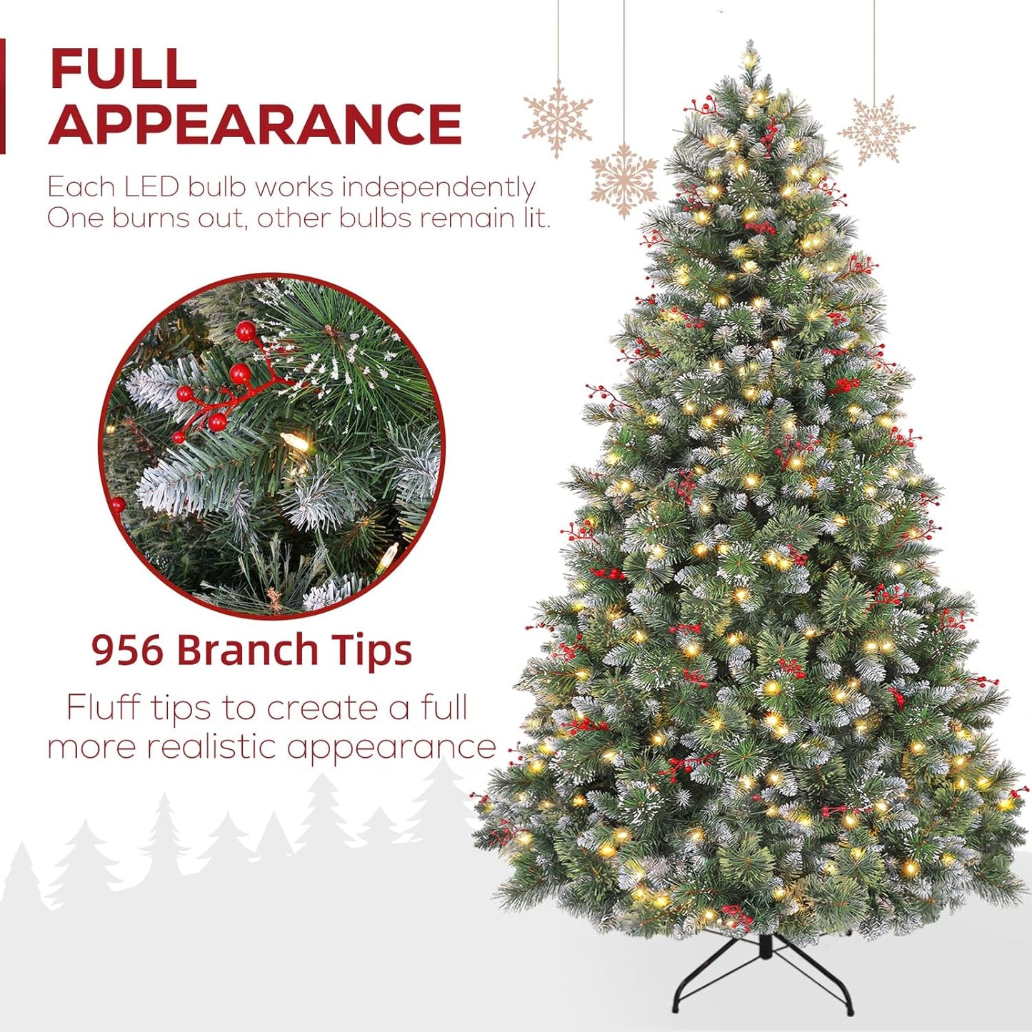 Hykolity 6 ft Prelit Artificial Christmas Tree, Frosted Christmas Tree with 250 Warm White Lights