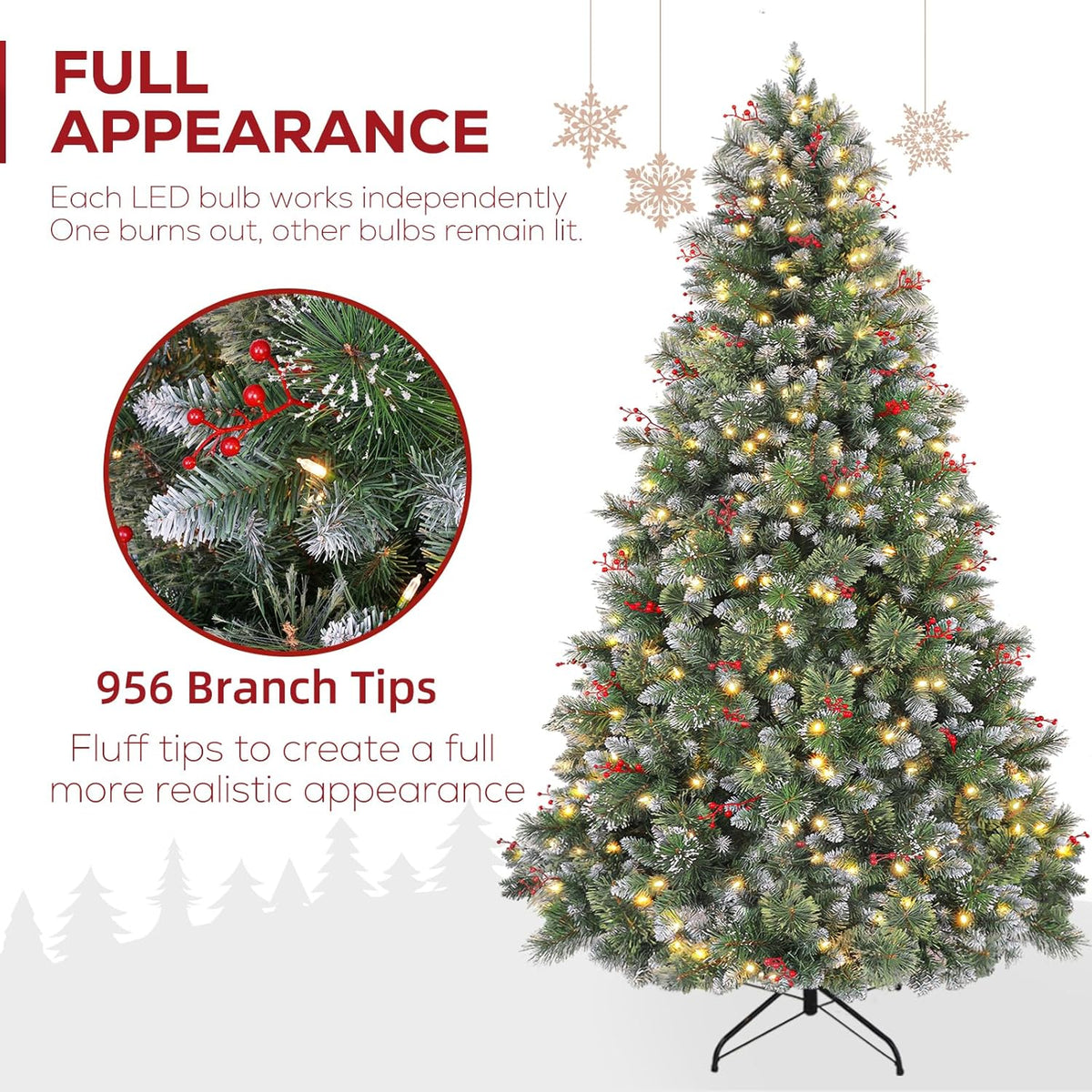 Hykolity 6 ft Prelit Artificial Christmas Tree, Frosted Christmas Tree with 250 Warm White Lights