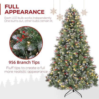 Hykolity 6 ft Prelit Artificial Christmas Tree, Frosted Christmas Tree with 250 Warm White Lights
