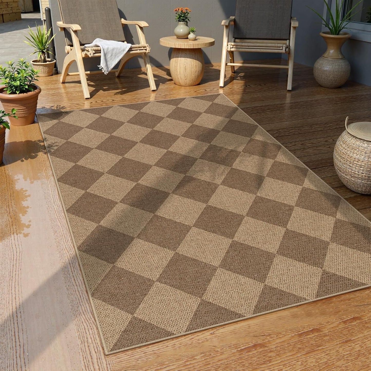 Lahome Checkered Easy Jute Indoor Outdoor Rug, 3x5 Washable Nature Rug for Entryway Living Room