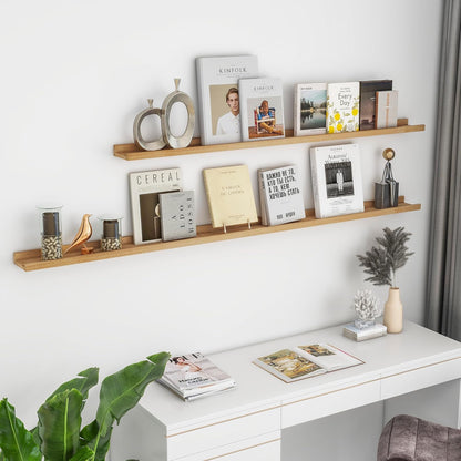 Solid Ash Wood Picture Ledge Shelf, Wood Floating Shelves Set of 2, 48 Inch Long Large Photo Ledge