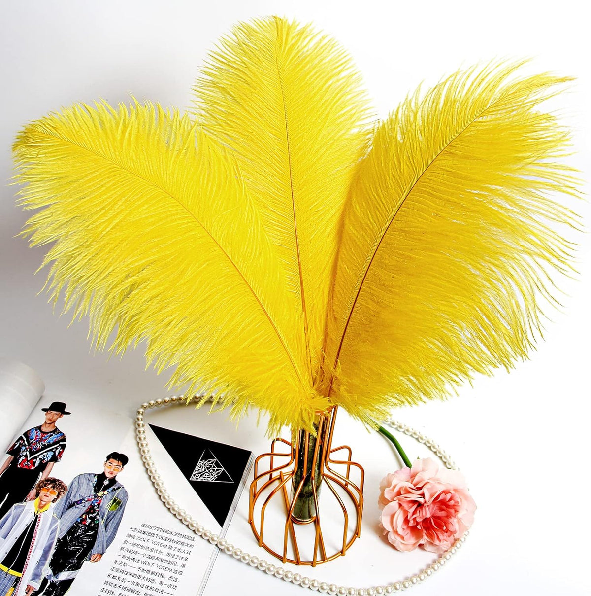 THARAHT Yellow Ostrich Feathers 24pcs Natural Bulk 10-12Inch 25cm-30cm for Crafts Wedding Party