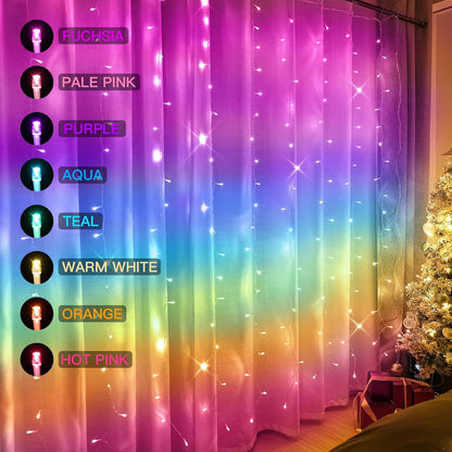 suddus Curtain Lights for Bedroom, 192 Led 8.3ft x 5.25ft Hanging String Lights Outdoor, Fairy