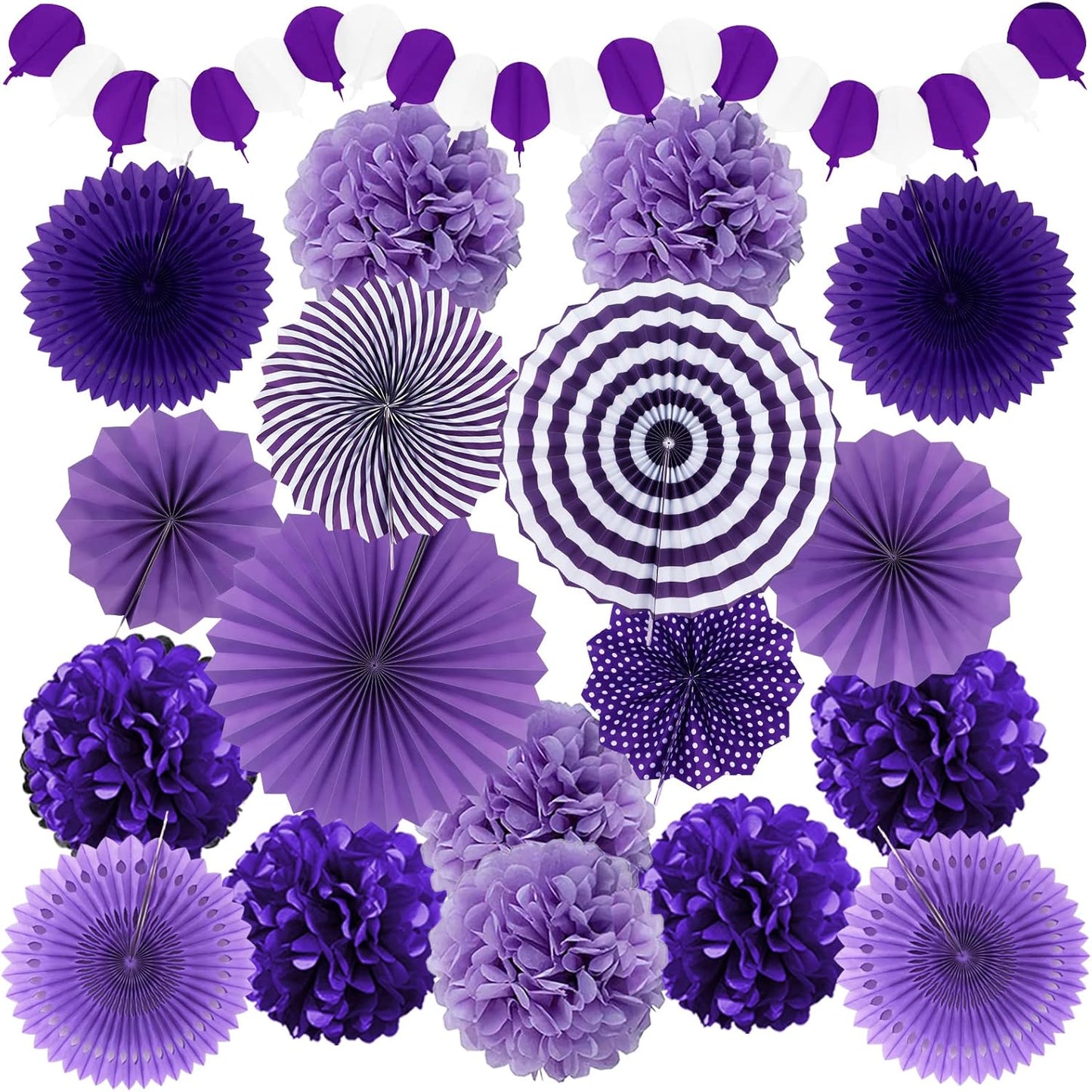 Party Decorations, Purple Papar Fans Pompoms Garlands for Women Girls Mothers Day Bachelorette