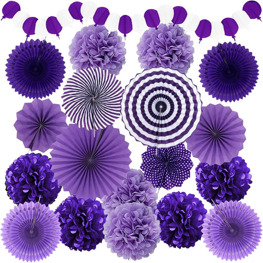 Party Decorations, Purple Papar Fans Pompoms Garlands for Women Girls Mothers Day Bachelorette
