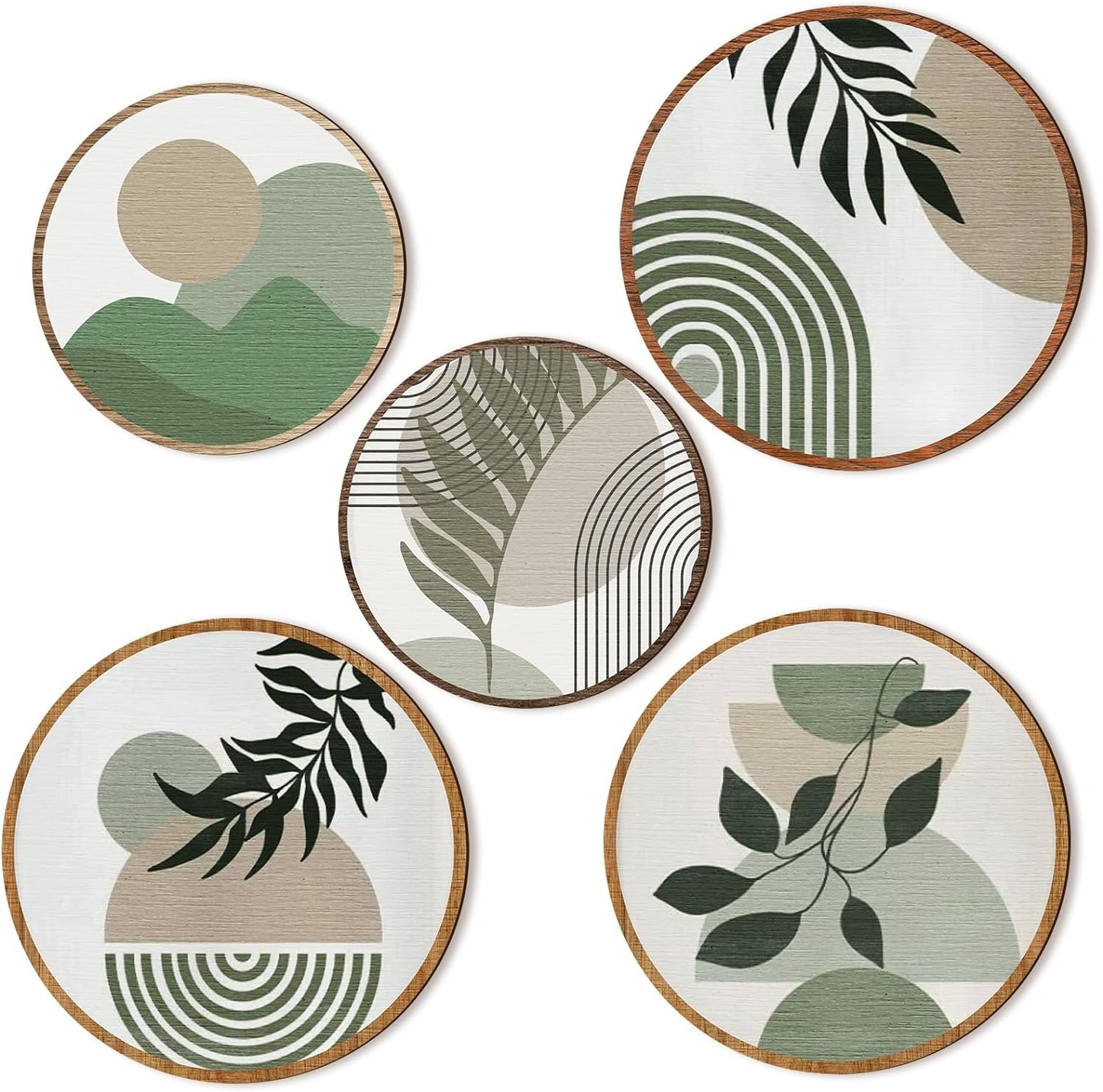 Qunclay 5 Pcs Wall Art Decor Wooden Living Room Wall Decor Bohemian Hanging Farmhouse Geometric
