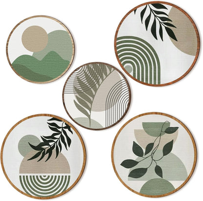 Qunclay 5 Pcs Wall Art Decor Wooden Living Room Wall Decor Bohemian Hanging Farmhouse Geometric