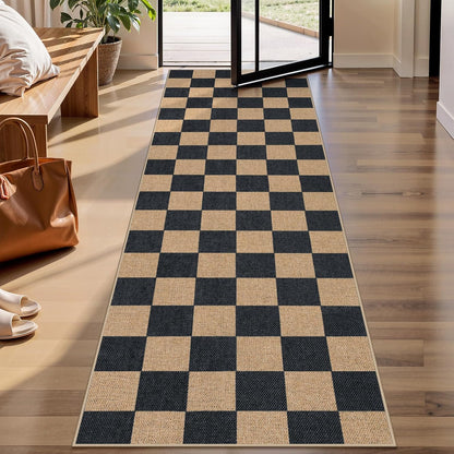 Lahome Checkered Easy Jute Runner Rug, 2x8 Kitchen Rug Non Slip Washable Outdoor Runner for