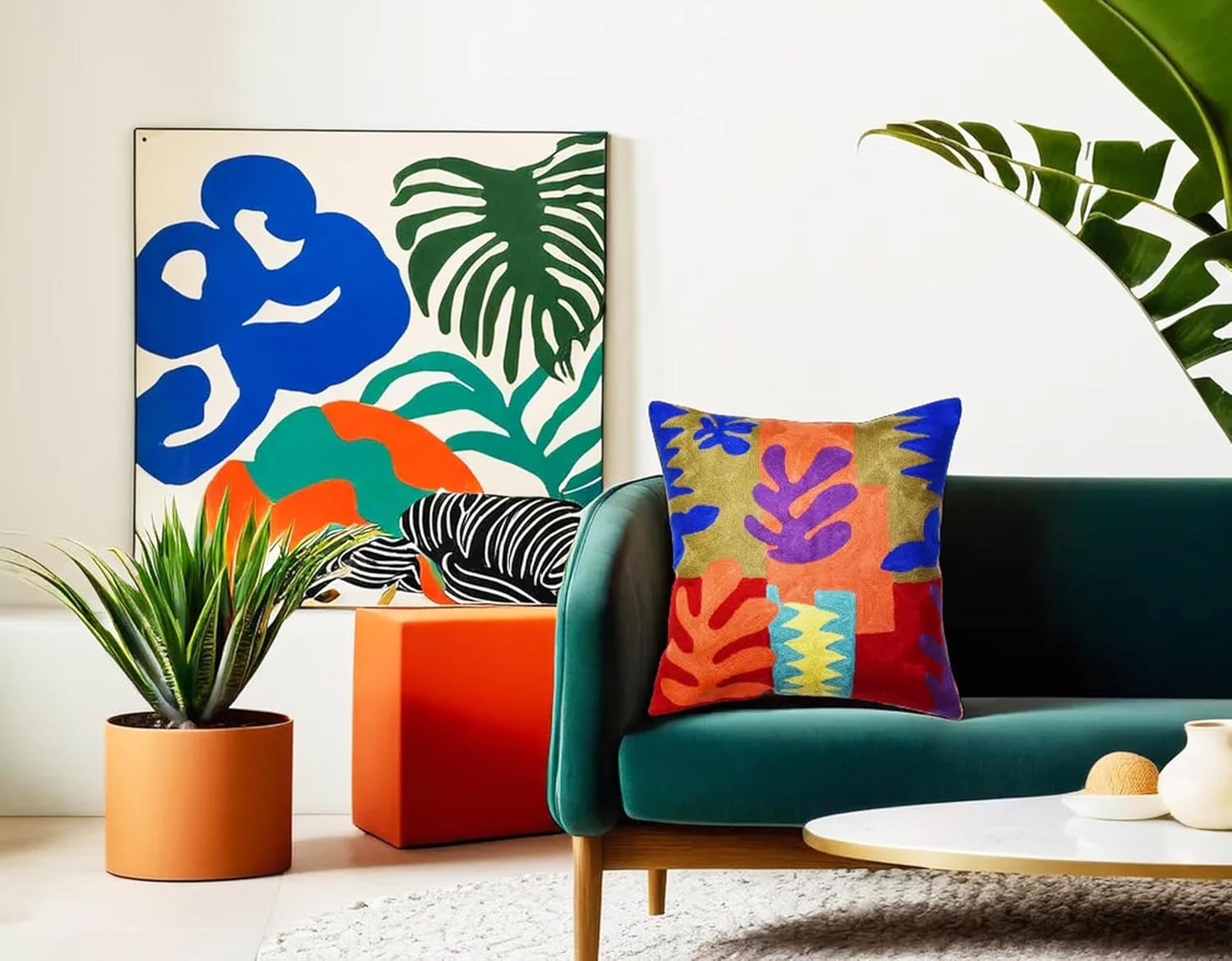 Matisse Decorative Pillow Cover Cutouts Hand Embroidered Abstract Toss Pillows Farmhouse Chair