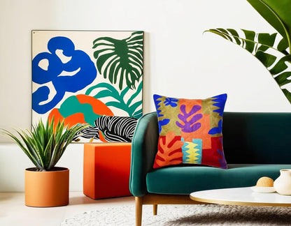 Matisse Decorative Pillow Cover Cutouts Hand Embroidered Abstract Toss Pillows Farmhouse Chair