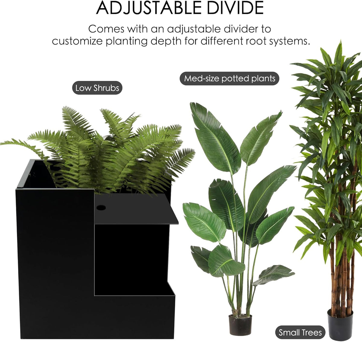 Kozyard 20'' Cube Metal Planter Steel Planter Box Black Steel Flower Pot with Saucer Partition