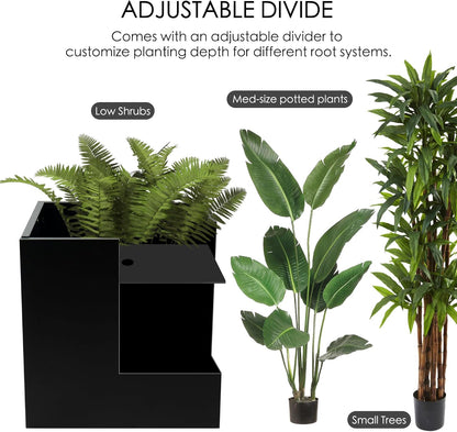 Kozyard 20'' Cube Metal Planter Steel Planter Box Black Steel Flower Pot with Saucer Partition