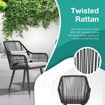Patiorama Outdoor Dining Chairs, Patio Dining Chair Set of 4, All-Weather Woven Rope Rattan Chairs