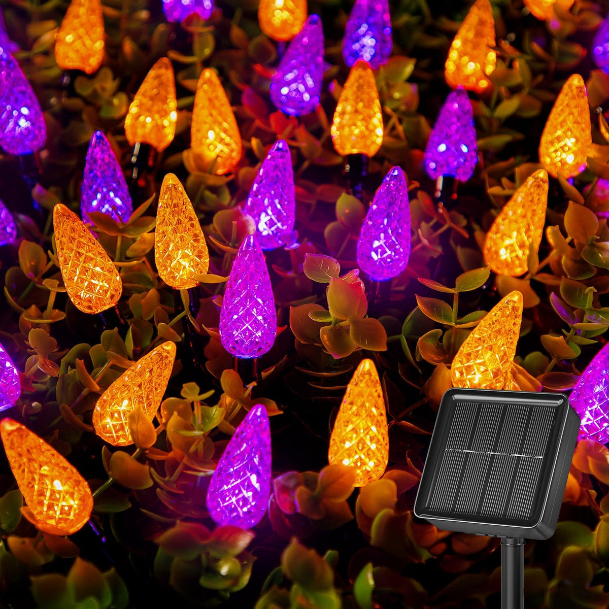Brightown Solar Operated C6 Halloween Outdoor Lights, 22.64ft 50 LEDs Orange Purple Halloween