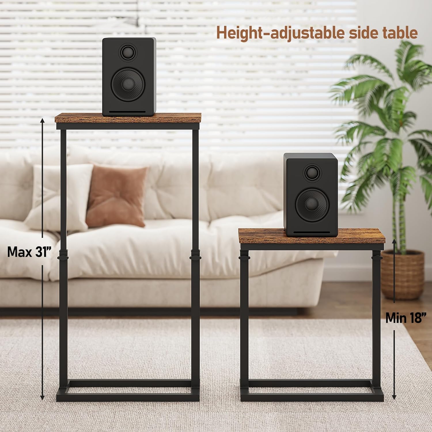 TUTOTAK End Table, Side Table, Tall Couch Table, Sofa Table, Living Room, Bedroom, Brown TB01BB083