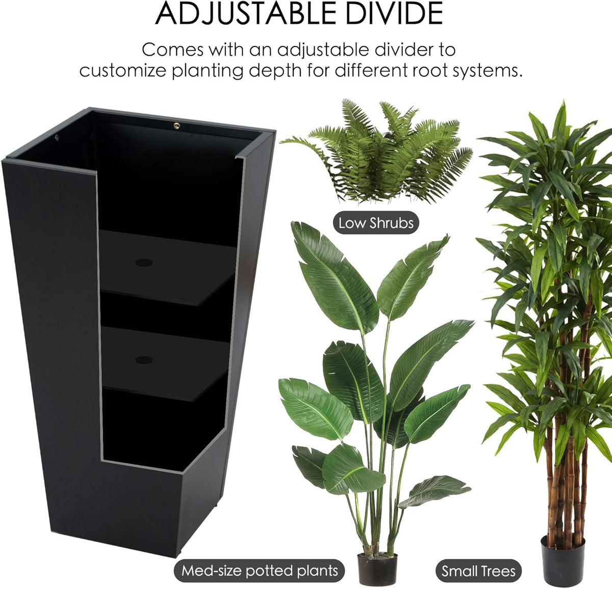 Kozyard 15.4" x 15.4" x 30" Tall Taper Black Metal Planter Flower Plant Pot Indoor Outdoor Planters