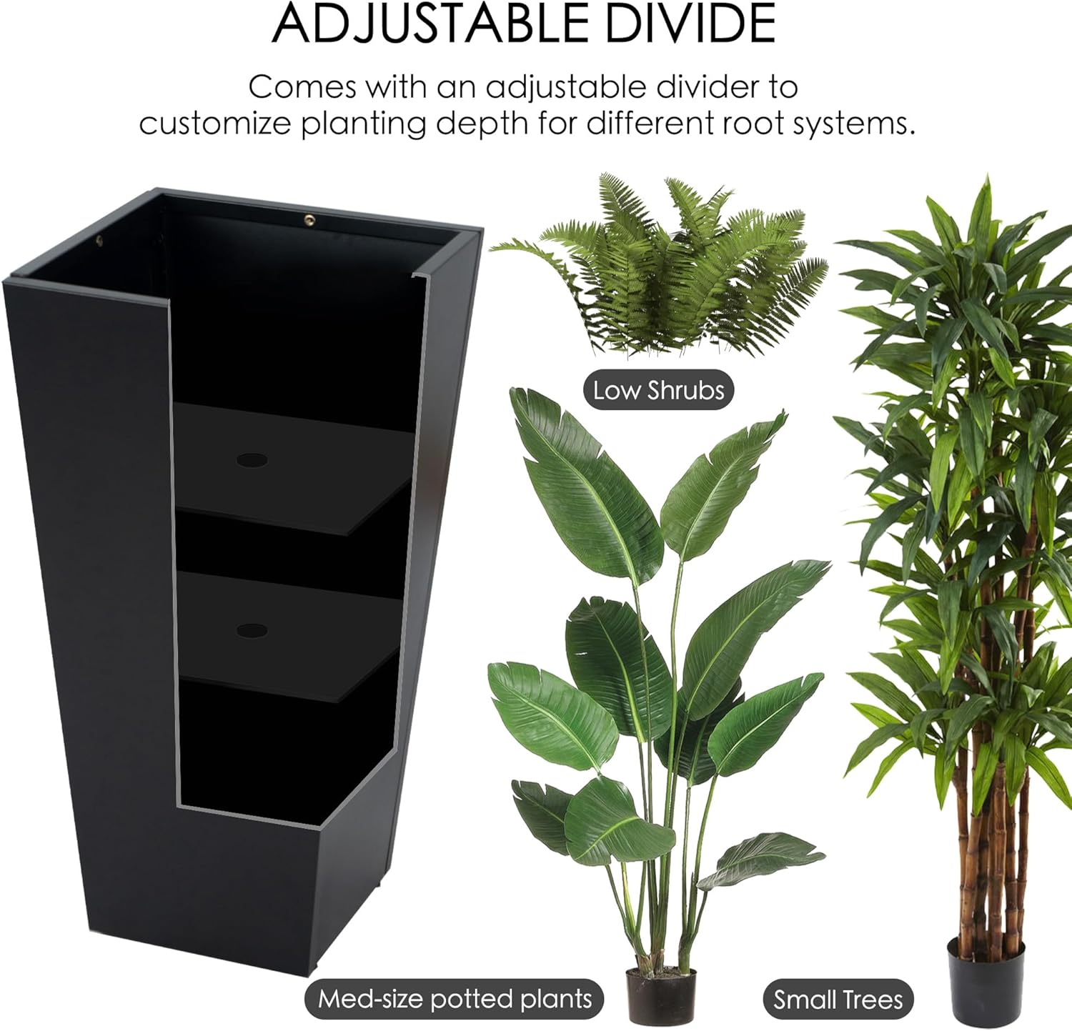 Kozyard 15.4" x 15.4" x 30" Tall Taper Black Metal Planter Flower Plant Pot Indoor Outdoor Planters