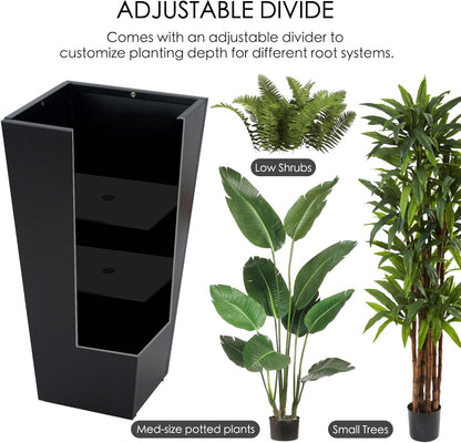 Kozyard 15.4" x 15.4" x 30" Tall Taper Black Metal Planter Flower Plant Pot Indoor Outdoor Planters