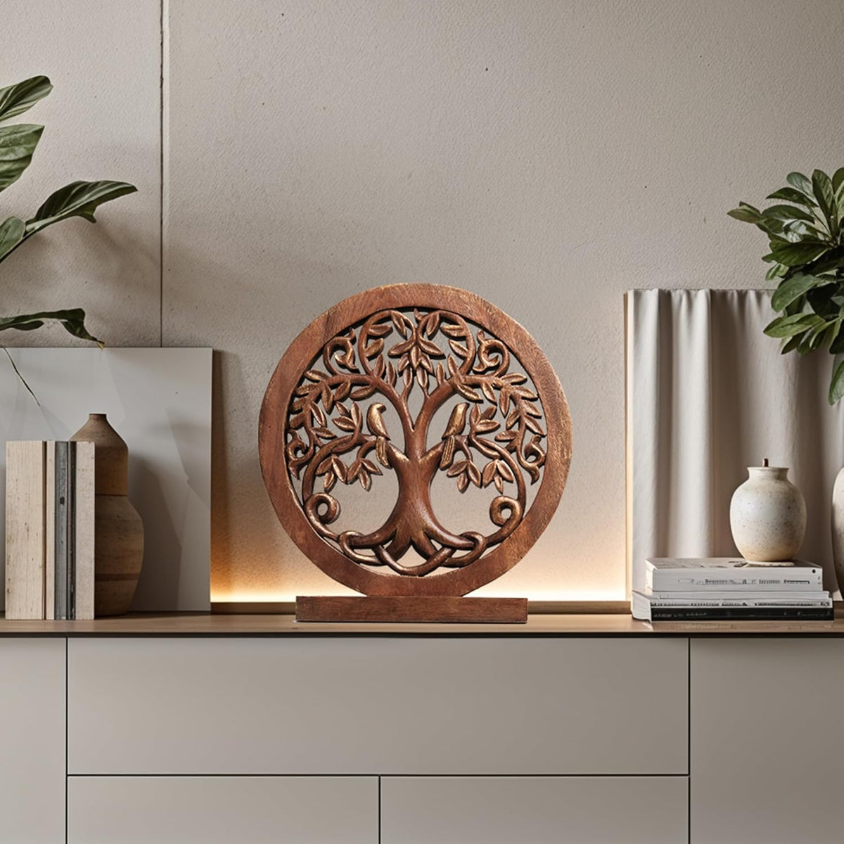 Decozen Solid Wood Tree of Life Sculpture - Home Decor, Living Room, Boho, Shelf, Coffee Table