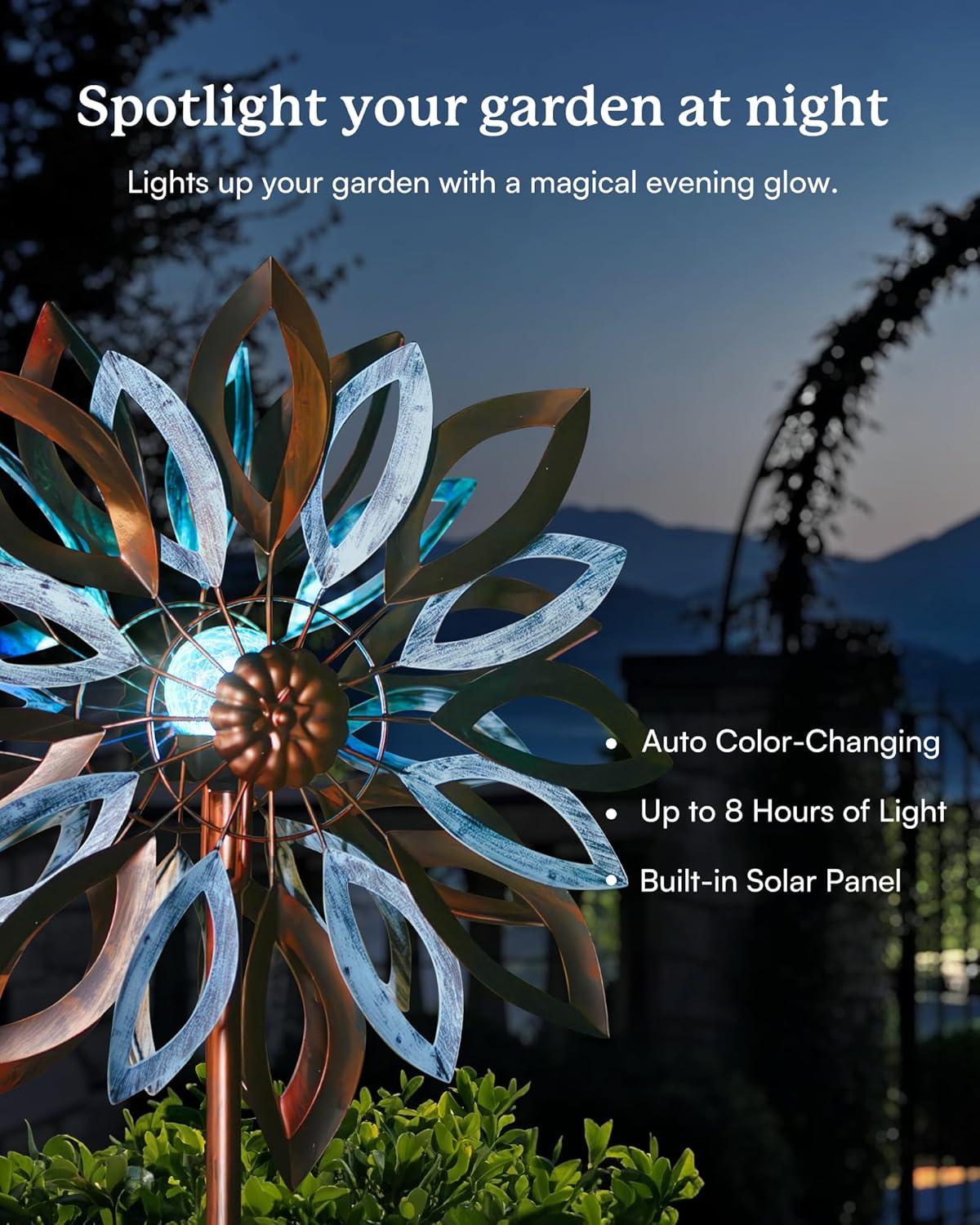 Yard Garden Wind Spinners with Solar Lights, Large Outdoor Metal Wind Spinners, Lawn Yard Art
