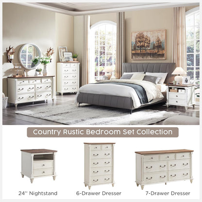 T4TREAM 24'' Farmhouse End Table w/4 Solid Wood Feet, Large 2 Drawers Wide Sofa Side Table with