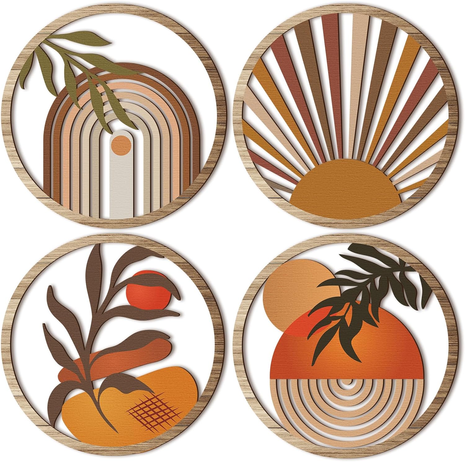Qunclay 4 Pieces Boho Wall Art Wooden Bohemian Wall Decor Hanging Art Nursery Decor Farmhouse