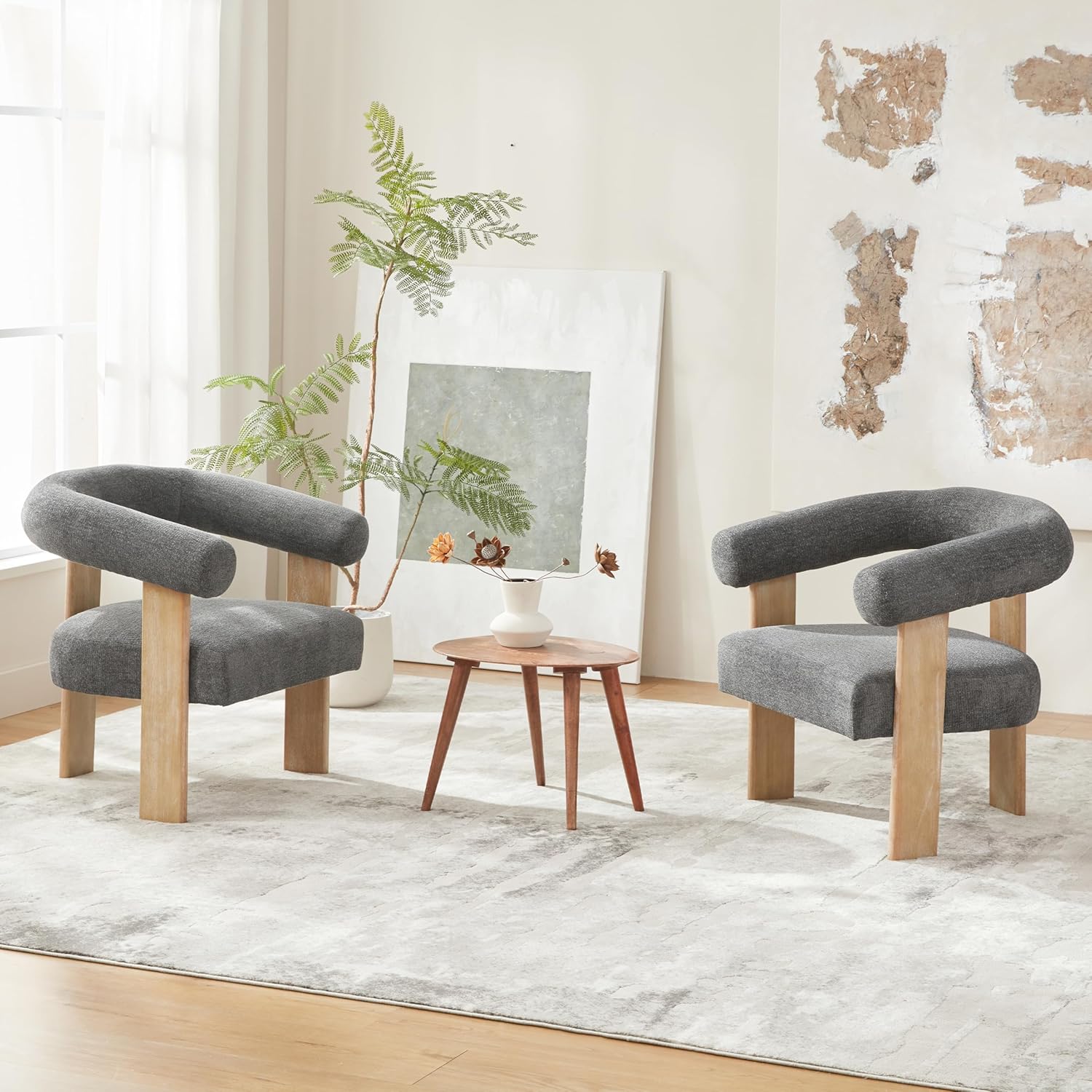 VKNOW Accent Chair Living Room Chair, Modern Upholstered Armchair with Solid Wood Legs, Comfy