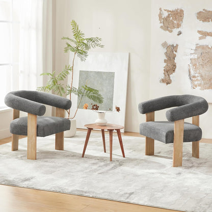 VKNOW Accent Chair Living Room Chair, Modern Upholstered Armchair with Solid Wood Legs, Comfy