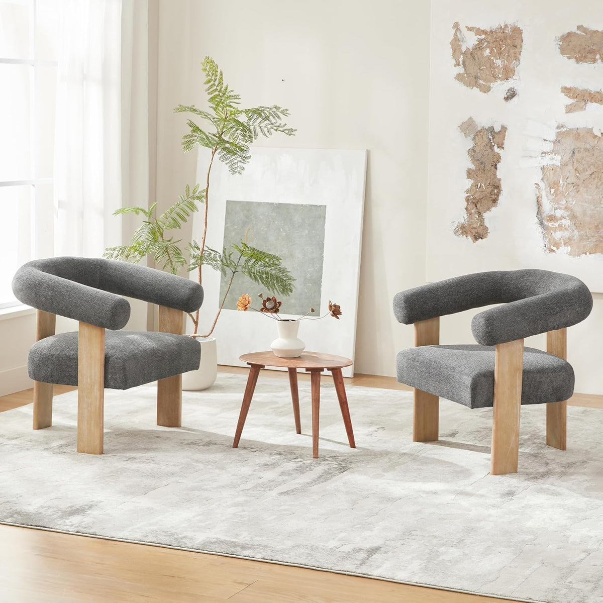 VKNOW Accent Chair Living Room Chair Set of 2, Modern Upholstered Armchair with Solid Wood Legs