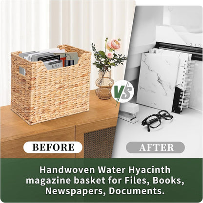 Magazines Holders, Handwoven Magazine Basket for Bathroom, Water Hyacinth Wicker Magazine Rack for