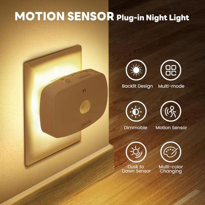 ZISUYU Plug-in LED Backlit Night Light with Motion Sensor & Dusk to Dawn Sensor, 10-60lm Dimmable