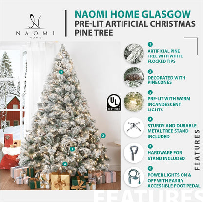 Naomi Home 9ft Slim Christmas Tree with Lights Realistic Skinny Pencil Christmas Tree Prelit with