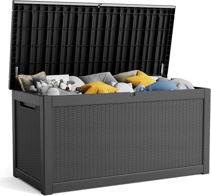 260 Gallon Resin Deck Box, Lockable Patio Outdoor Storage Box for Furniture, Garden Tools and Tools