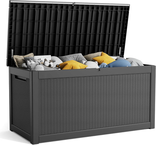 260 Gallon Resin Deck Box, Lockable Patio Outdoor Storage Box for Furniture, Garden Tools and Tools