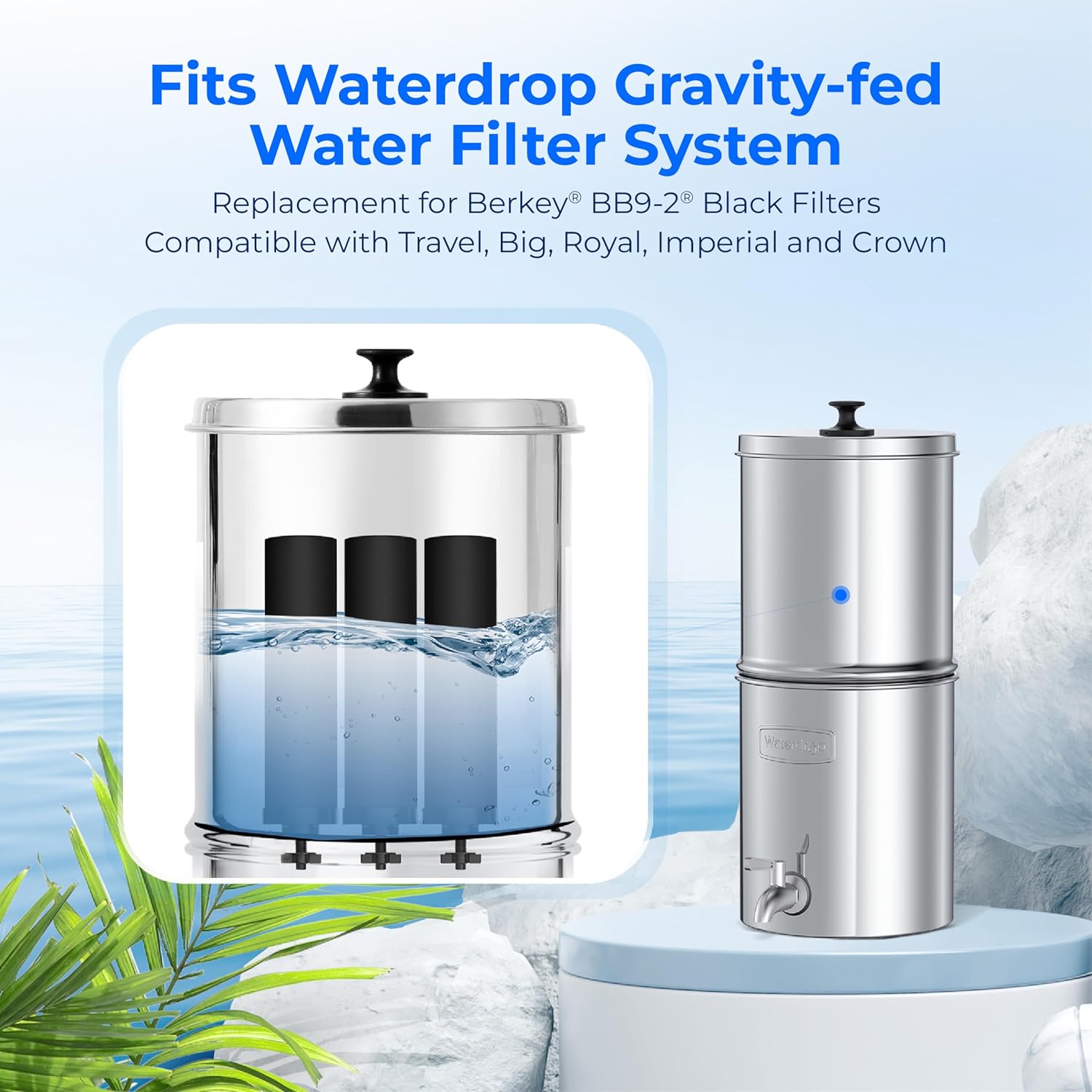 Waterdrop NSF/ANSI 42&372 Certified Water Filter, for Berkey® BB9-2® Black Filters, Berkey® Gravity