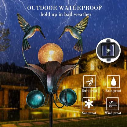 VCUTEKA Solar Lights Outdoor Metal Garden Stake Waterproof Crackle Glass Globe Garden Decor